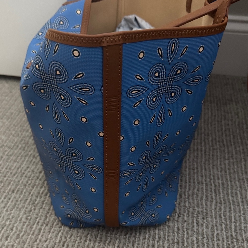 Blue Floral Tote Bag with Brown Straps by HOBO - Picture 5 of 5